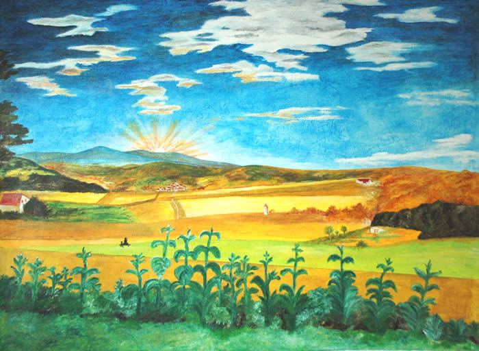 Ein Landschafts-Wandgemälde in den Maßen: 2000 x 1450 mm
